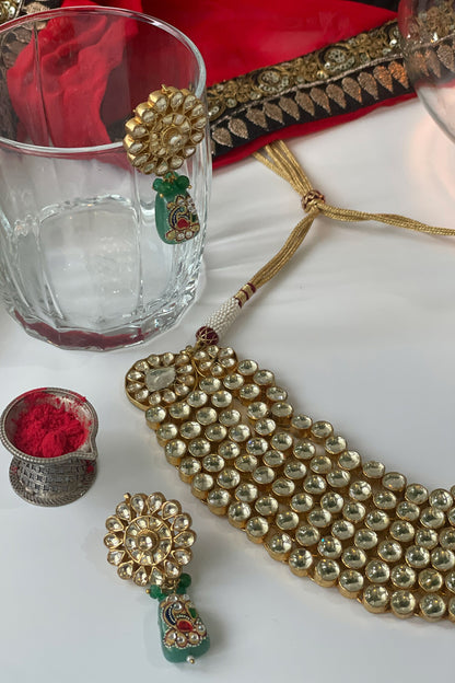 Kundan Polki Embellished Necklace Set 