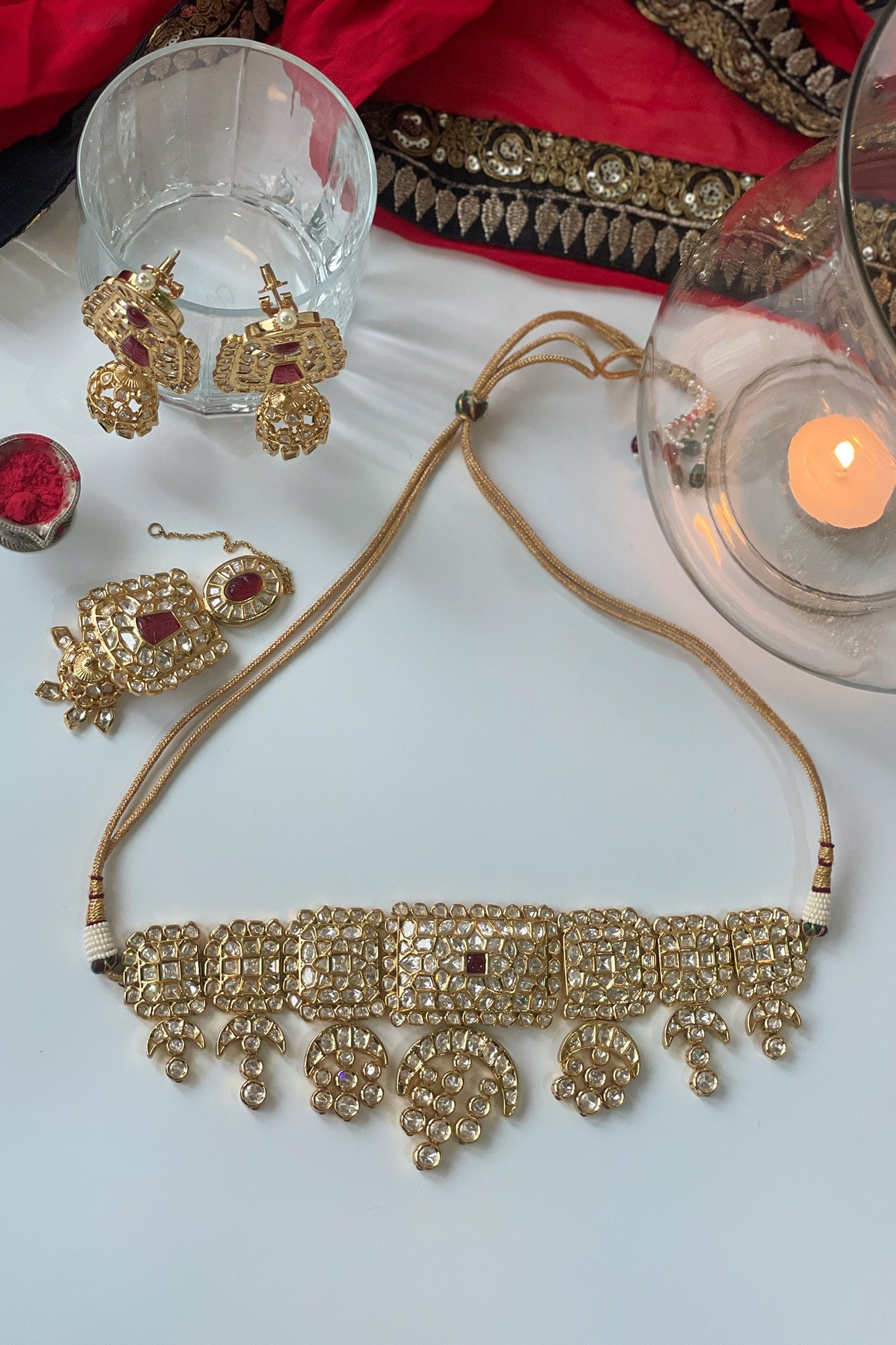 Geometric Cut Work Choker Necklace Set 