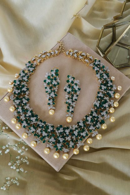 Floral Cut Work Studded Necklace Set 
