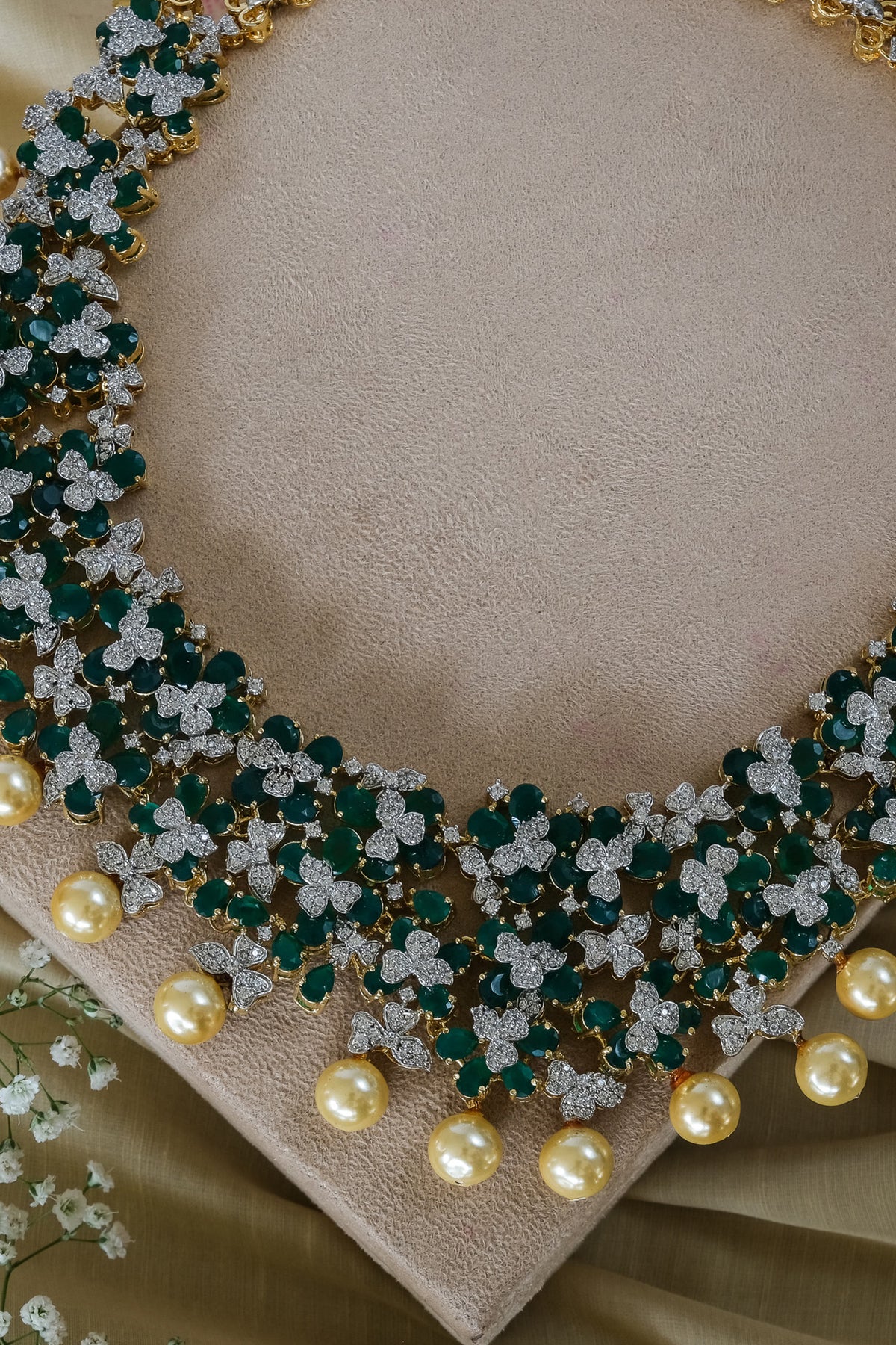 Floral Cut Work Studded Necklace Set 