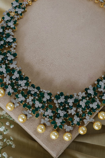 Floral Cut Work Studded Necklace Set 