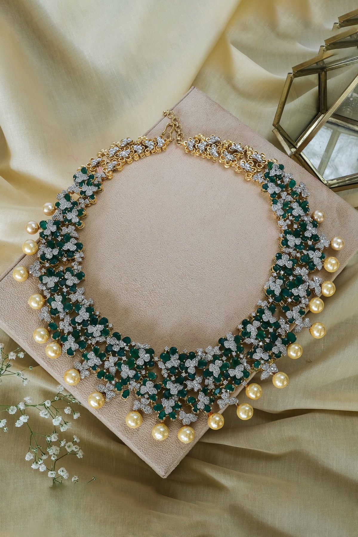 Floral Cut Work Studded Necklace Set 