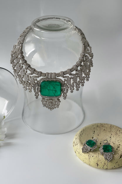 Geometric Cut Work Embellished Necklace Set 