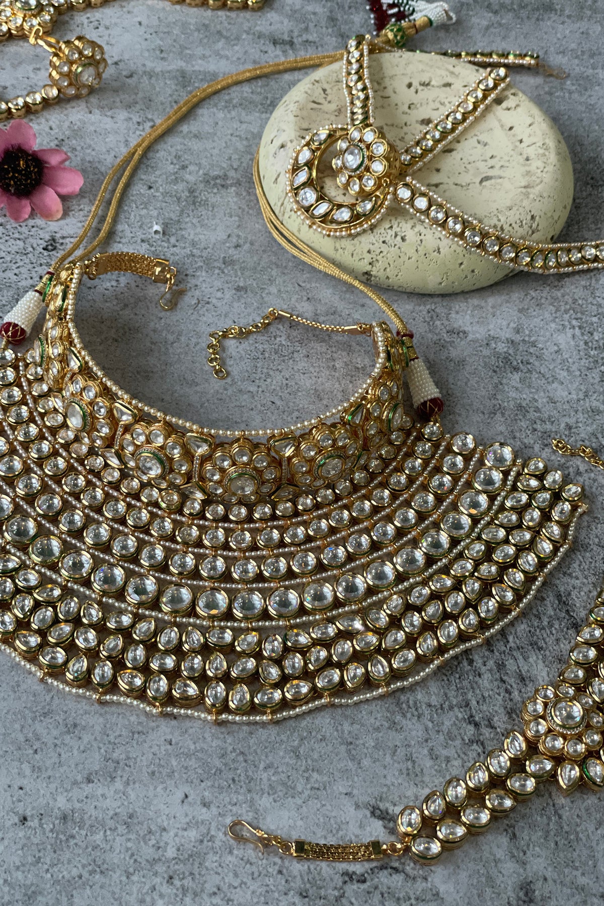 Kundan & Pearl Embellished Necklace Set 