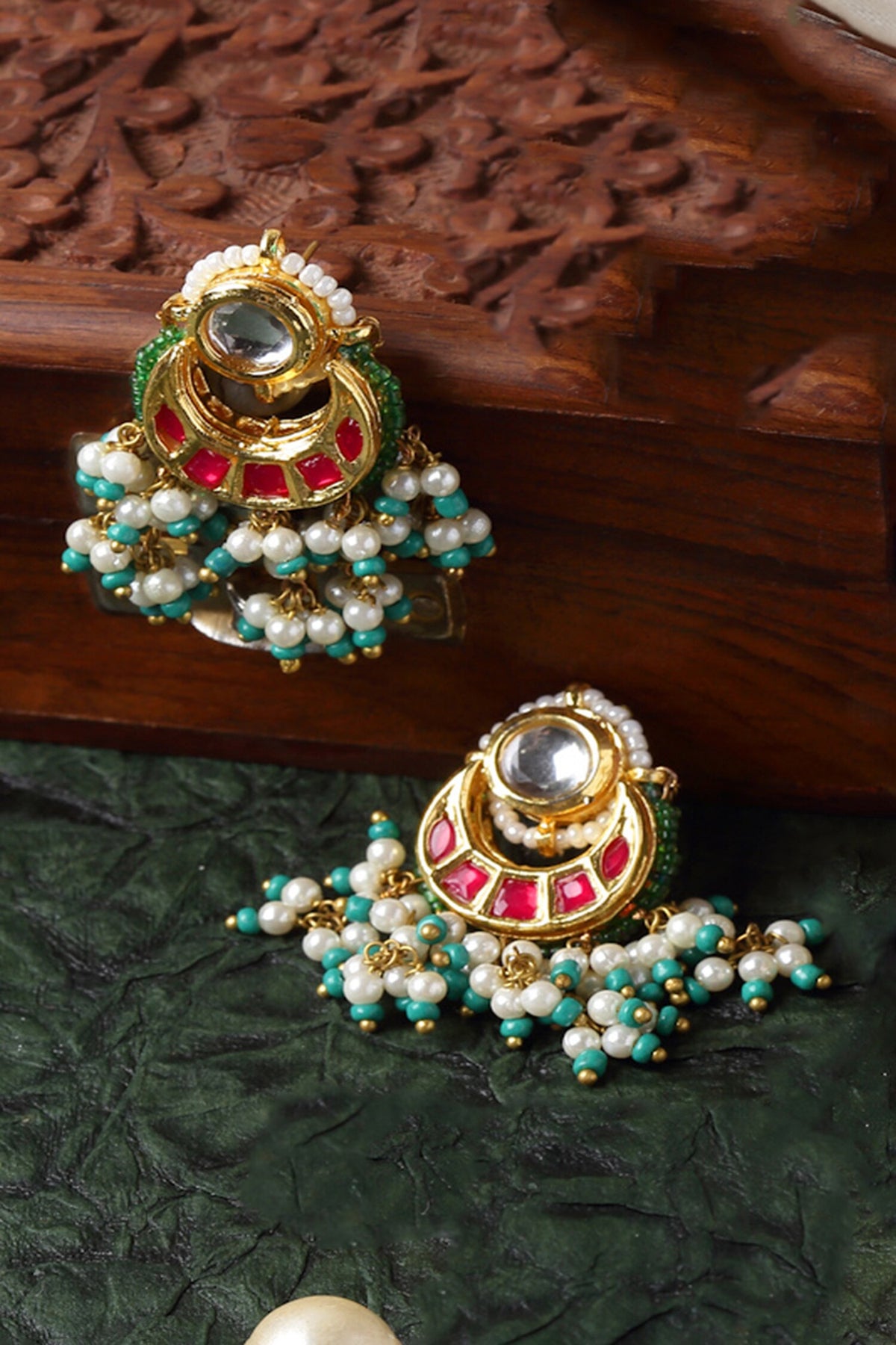 Kundan Embellished Cutwork Chandbalis 