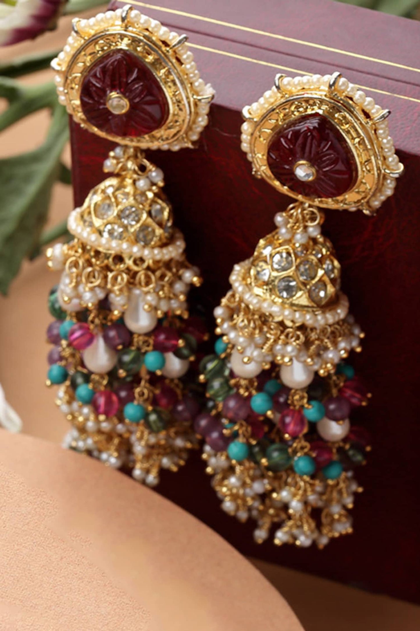 Natural Stone Embellished Jhumkas 