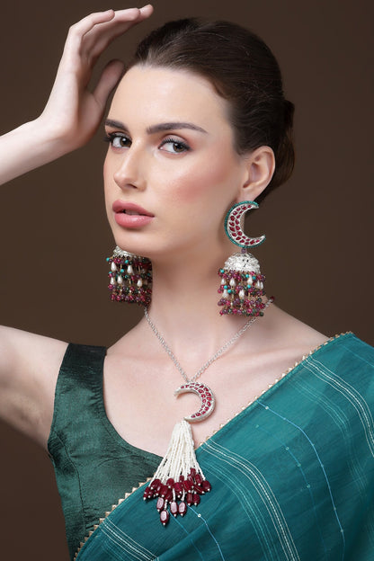 Crecent Moon Stone Embellished Necklace 