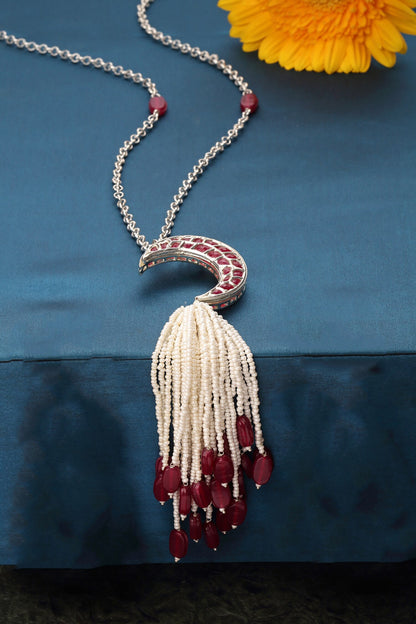 Crecent Moon Stone Embellished Necklace 