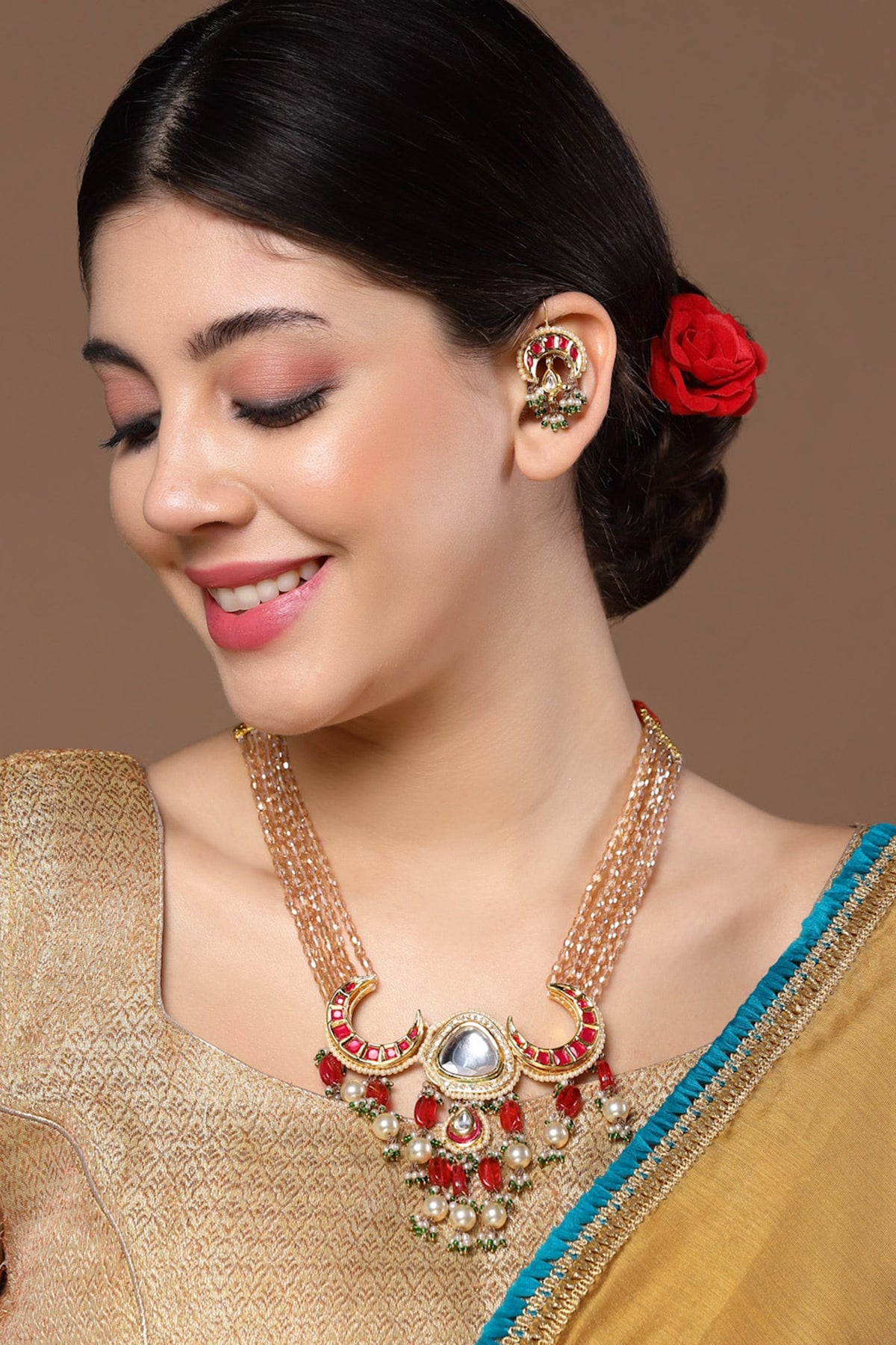 Crecent Moon Kundan Embellished Necklace Set 