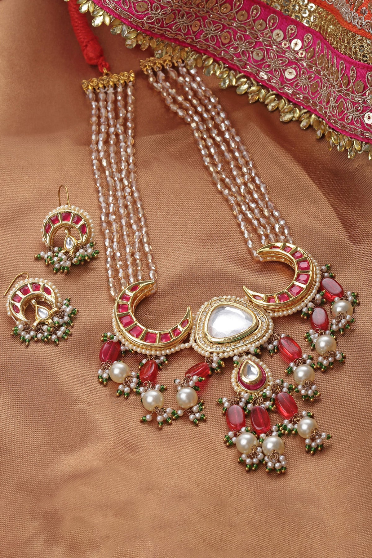 Crecent Moon Kundan Embellished Necklace Set 