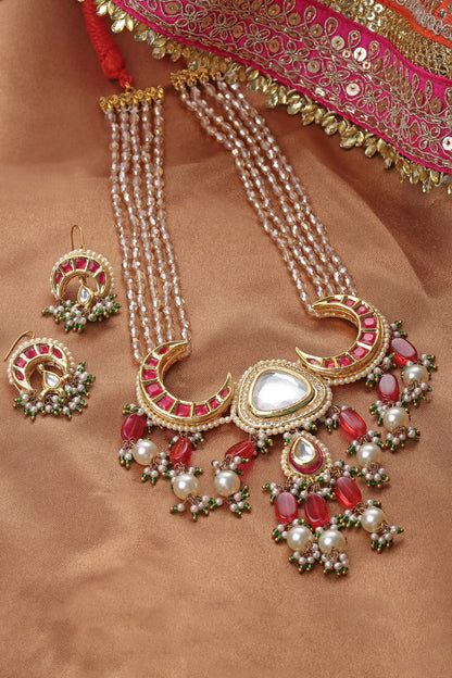 Crecent Moon Kundan Embellished Necklace Set 