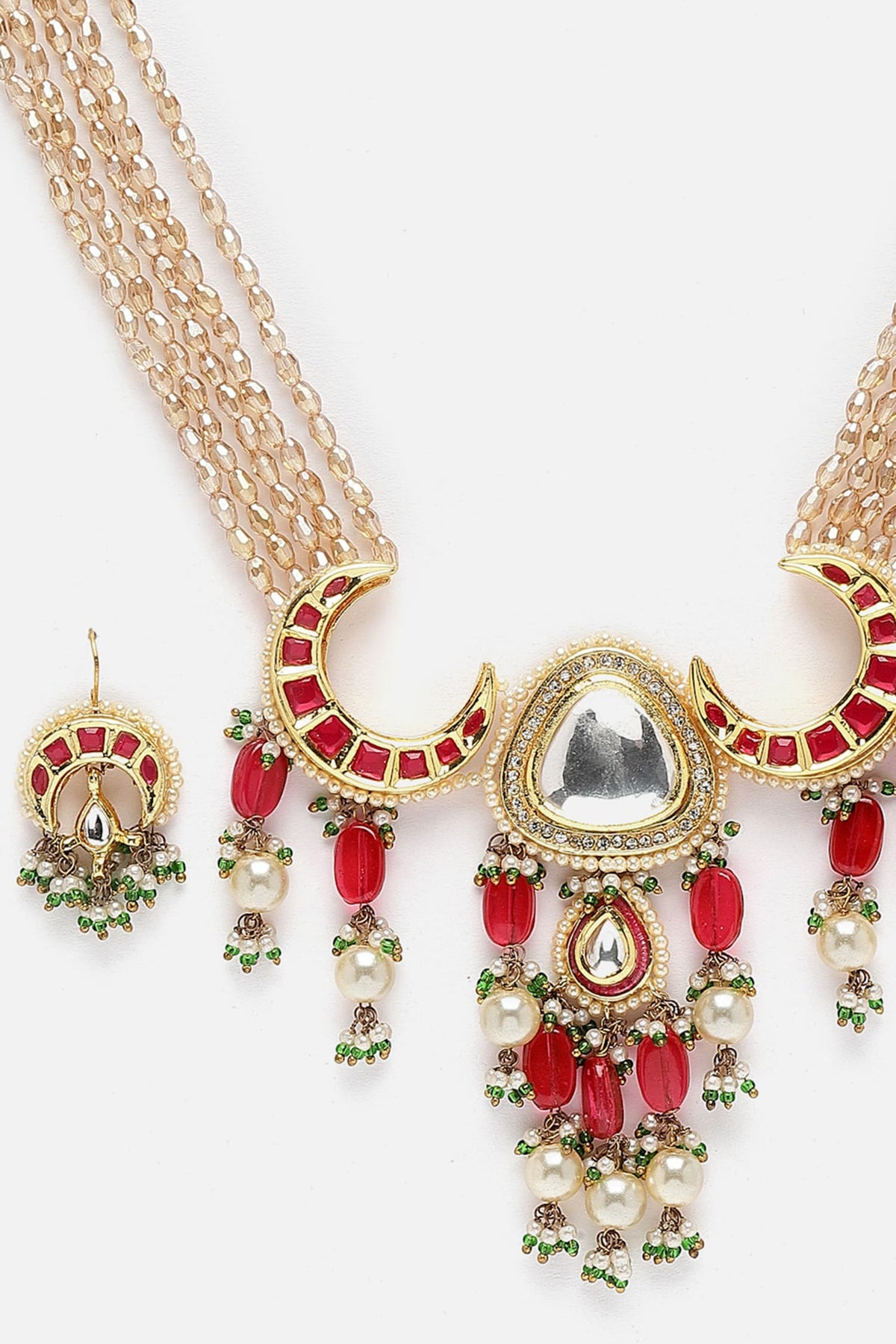 Crecent Moon Kundan Embellished Necklace Set 