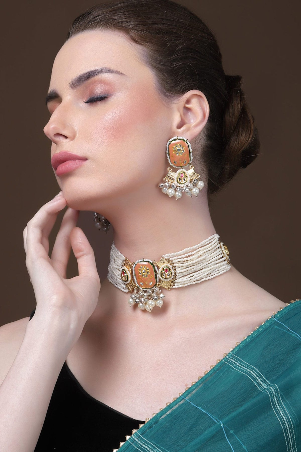 Meenakari Work Temple Earrings 