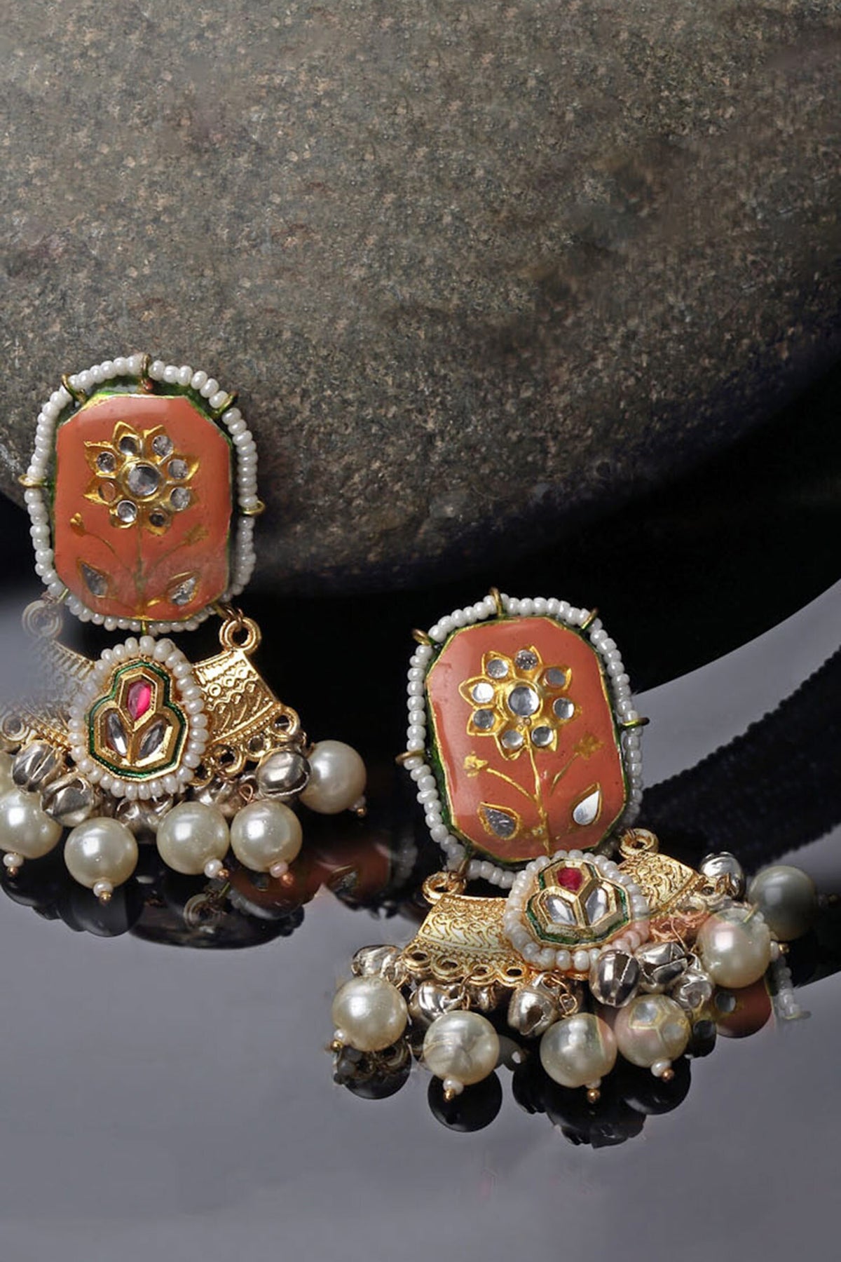 Meenakari Work Temple Earrings 