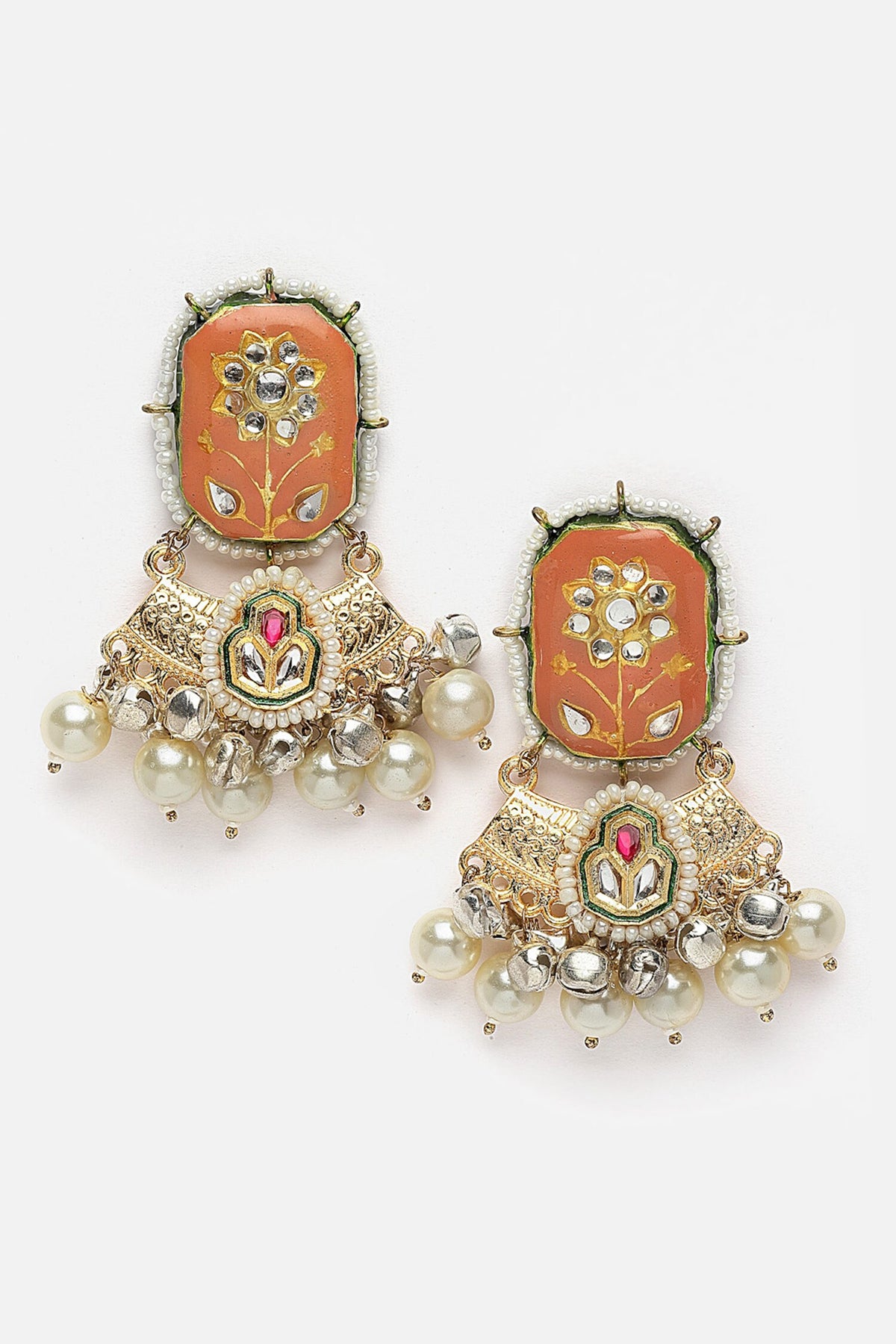 Meenakari Work Temple Earrings 