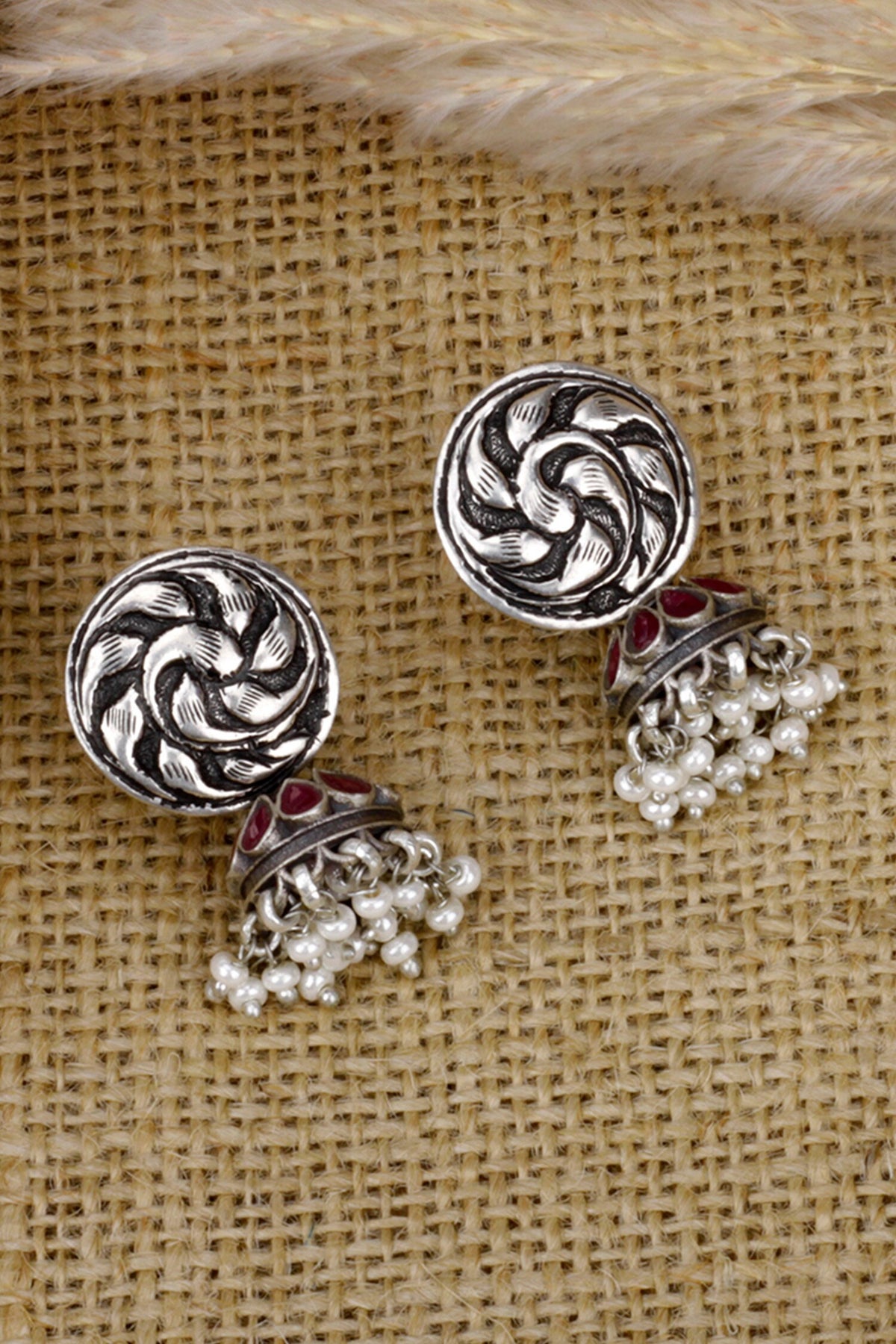 Tribal Ruby Embellished Jhumkis 