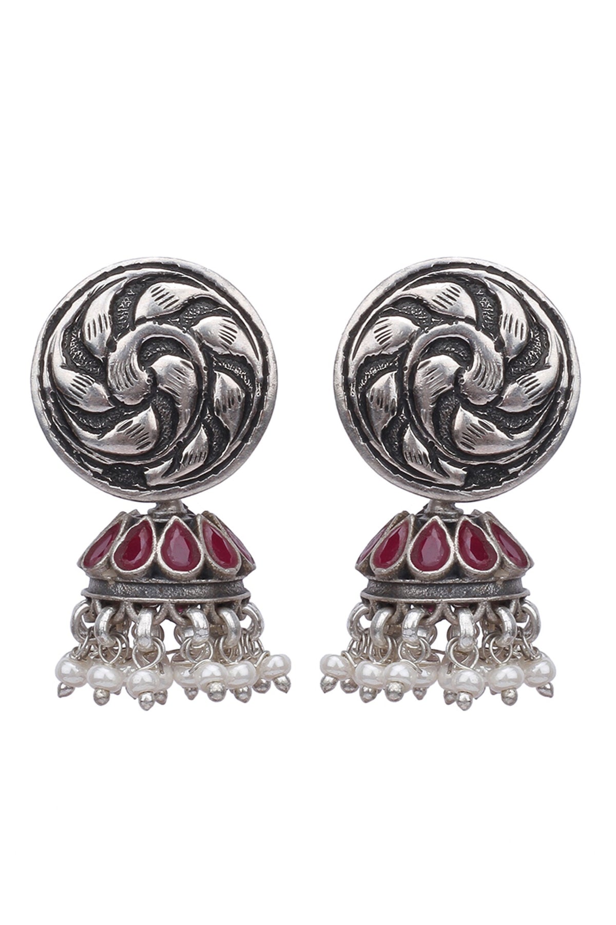 Tribal Ruby Embellished Jhumkis 