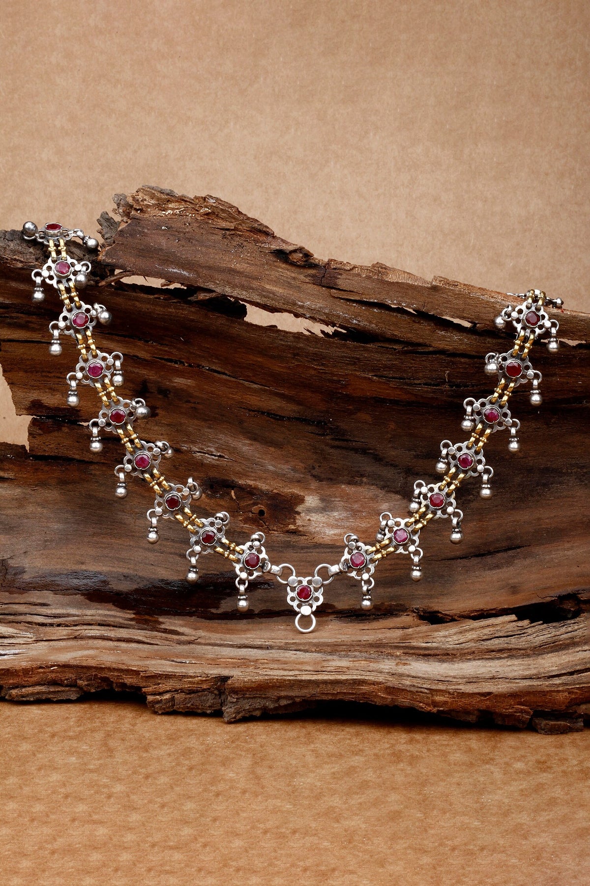 Ruby Stone Embellished Long Necklace 