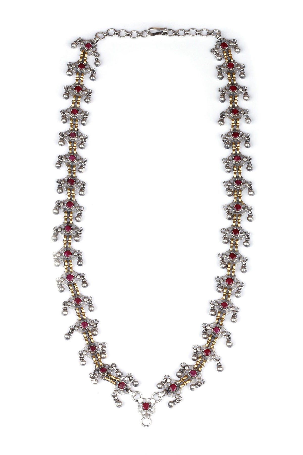 Ruby Stone Embellished Long Necklace 