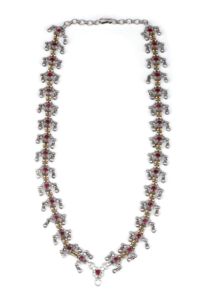 Ruby Stone Embellished Long Necklace 