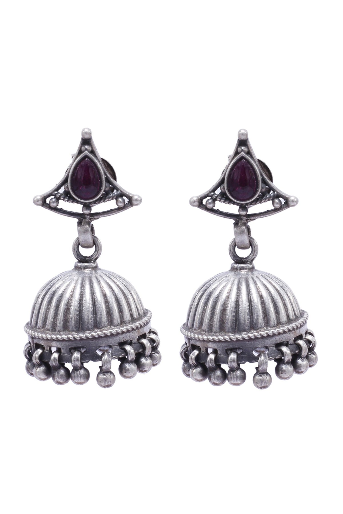 Ruby Stone Studded Carved Jhumkas 