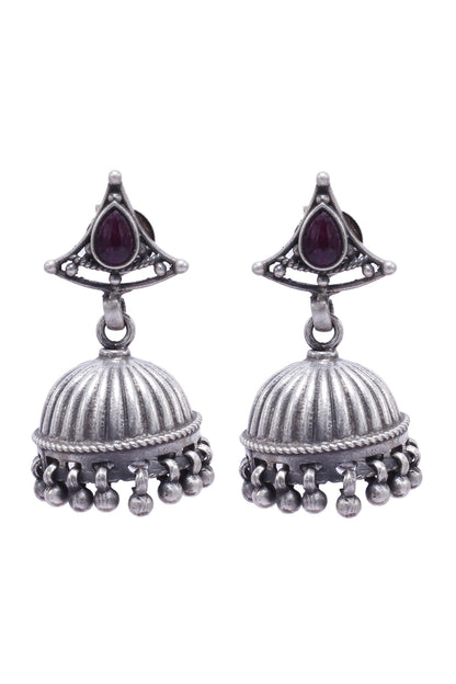 Ruby Stone Studded Carved Jhumkas 
