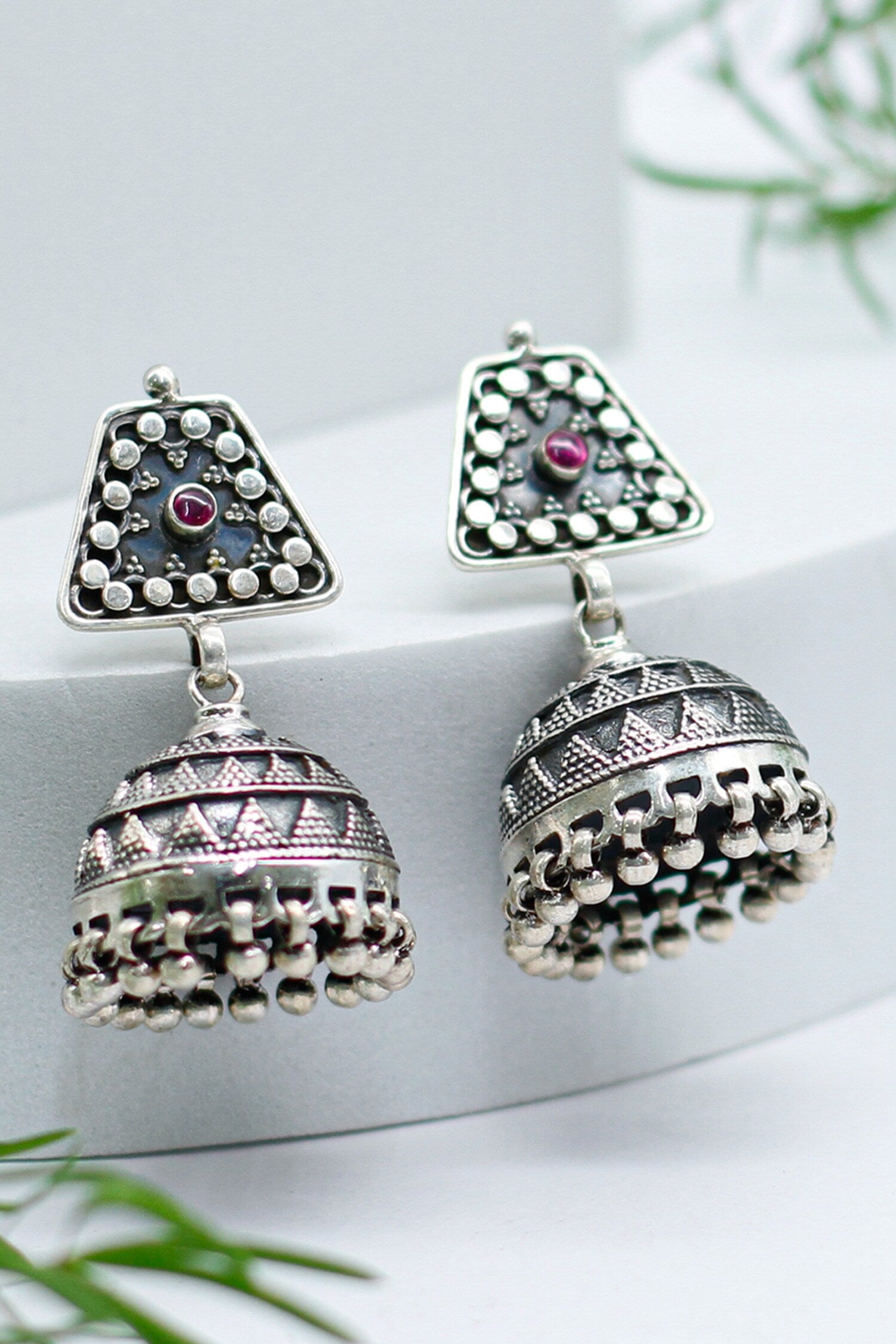 Handcrafted Ruby Encrusted Jhumkas 
