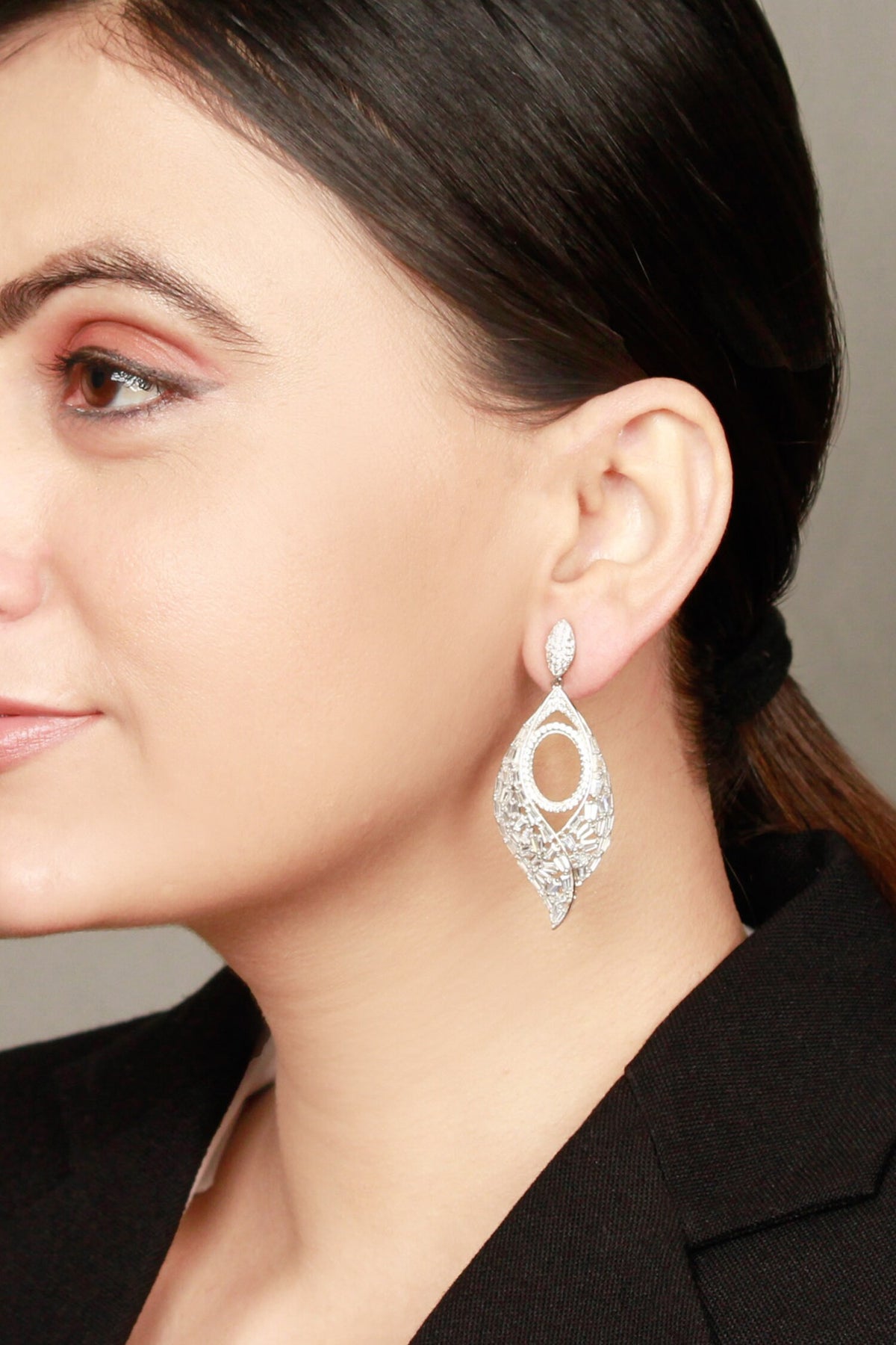 Haniya Stone Studded Leaf Drop Earrings 