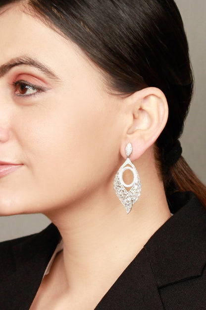 Haniya Stone Studded Leaf Drop Earrings 