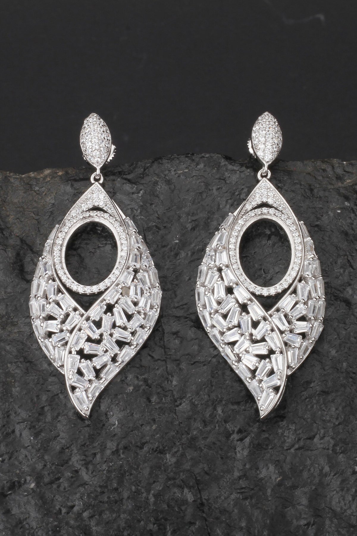 Haniya Stone Studded Leaf Drop Earrings 