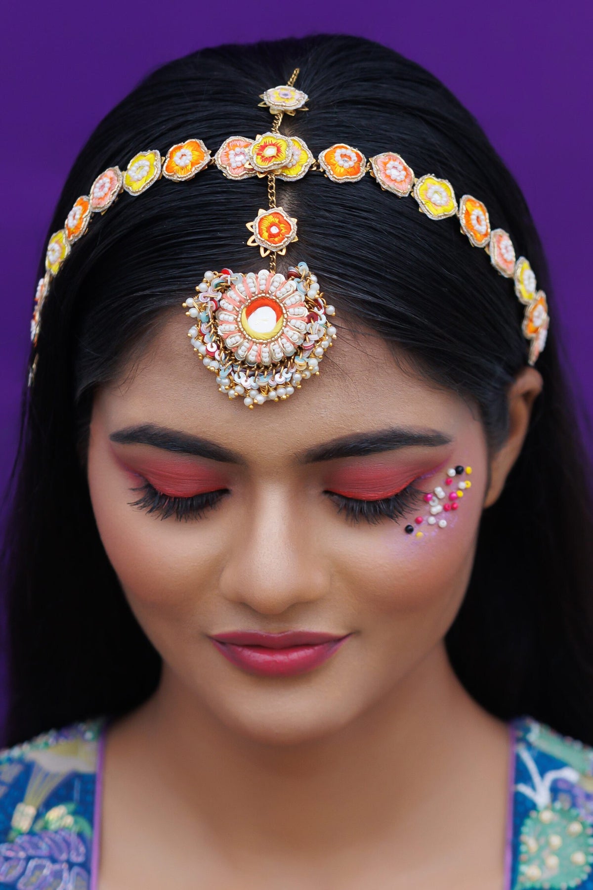 Floral Embroidered Mathapatti 