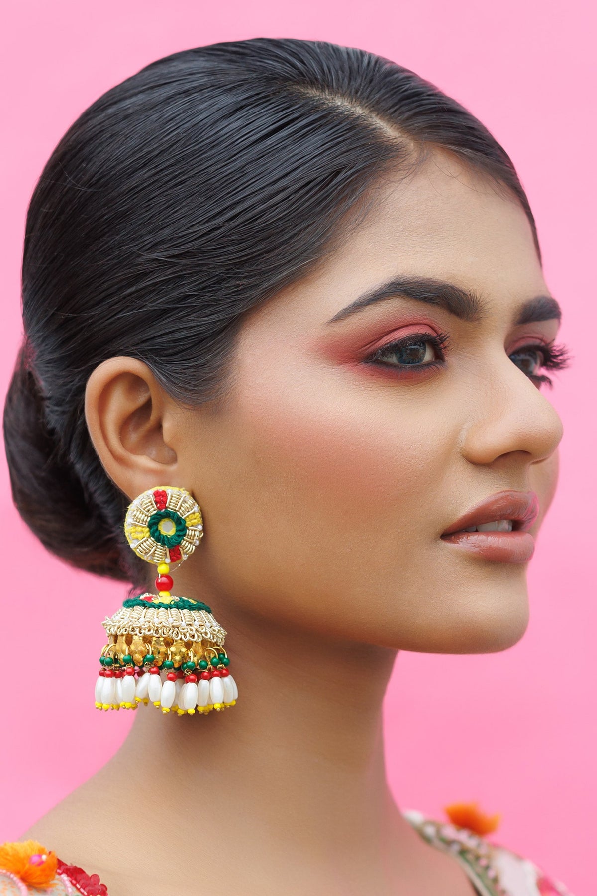 Elegance Dabka Embroidered Pearl Tassel Jhumkas 