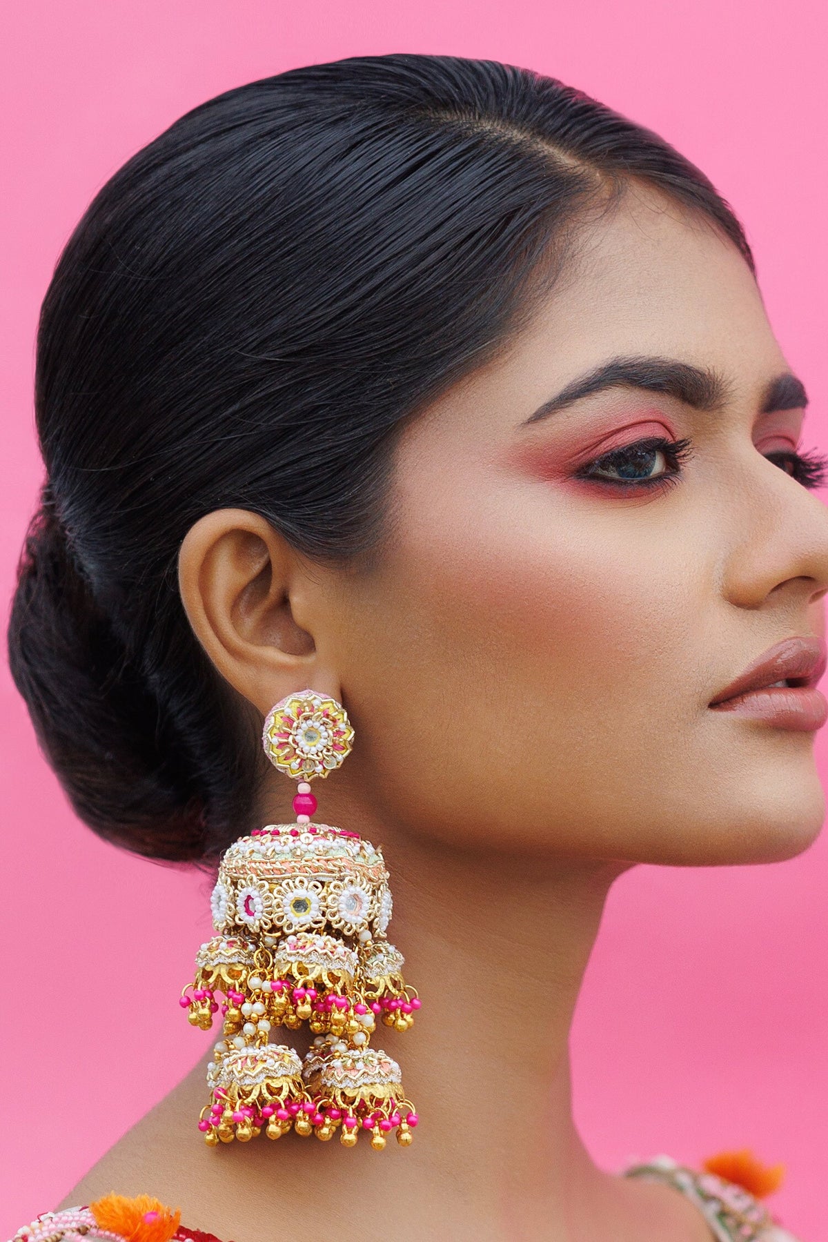 Celestial Cascade Embroidered Tasselled Jhumkas 