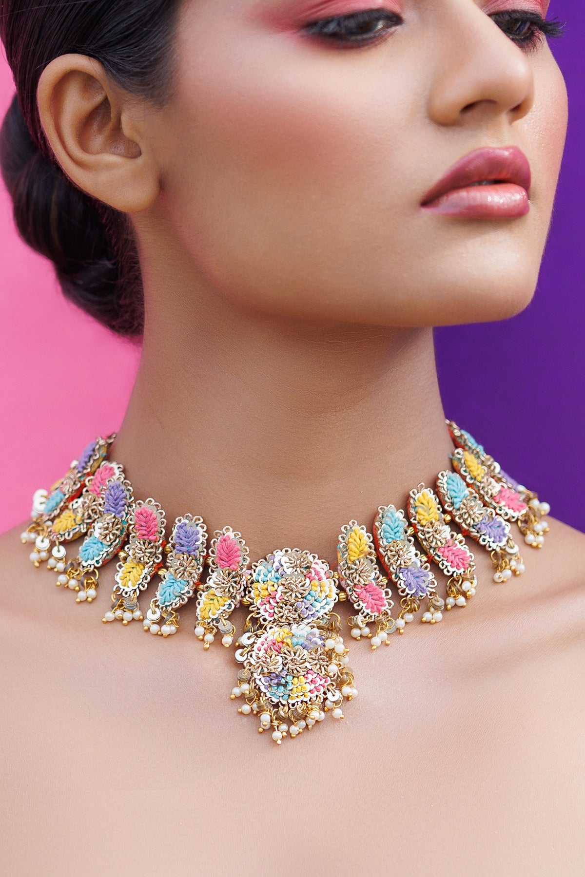 Pastel Gardens Embroidered Choker Necklace 