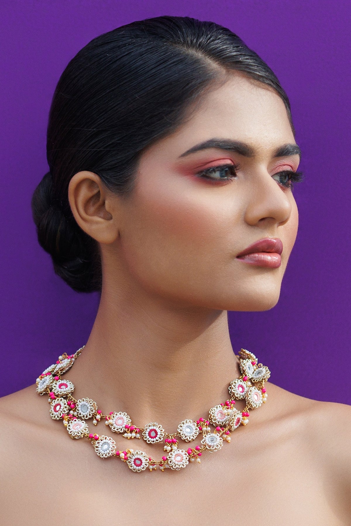 Mirror Embroidered Layered Choker Necklace 