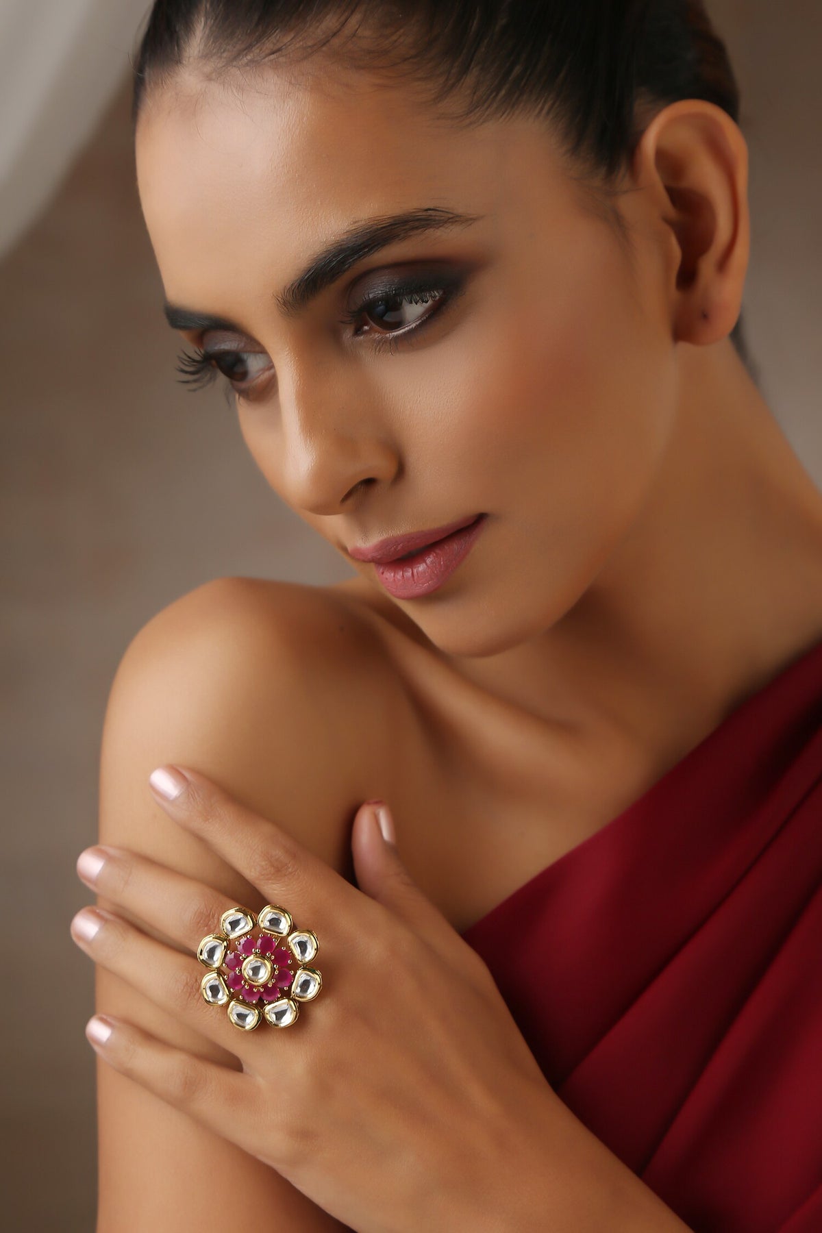 Moissanite Polki Studded Ring 
