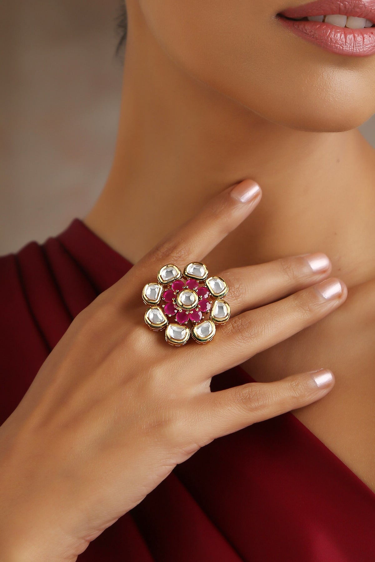Moissanite Polki Studded Ring 