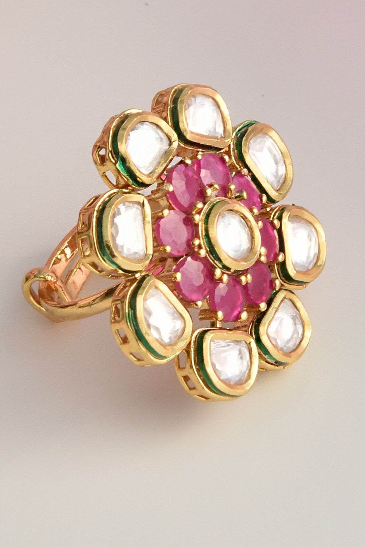 Moissanite Polki Studded Ring 