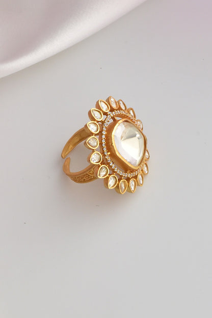 Moissanite Polki Cutwork Embellished Ring 
