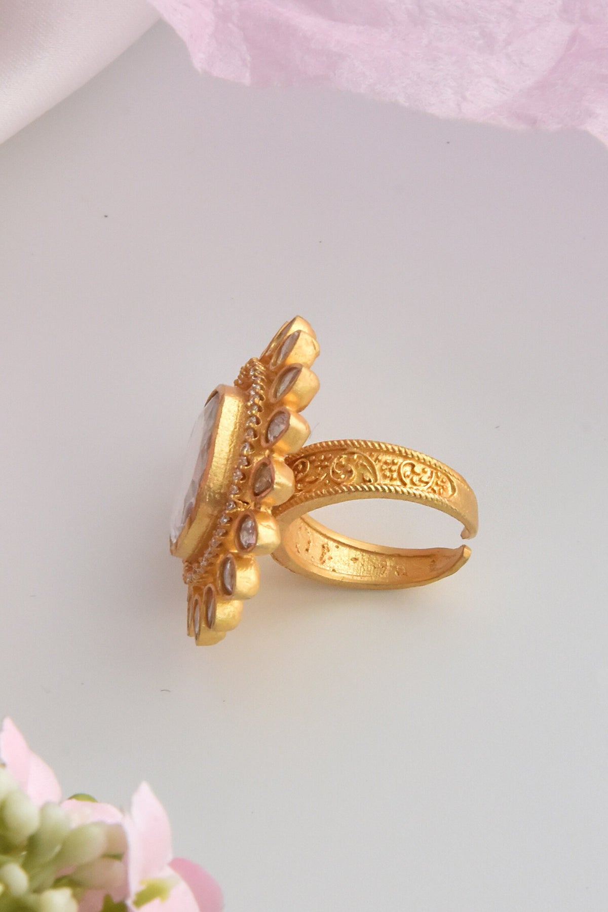 Moissanite Polki Cutwork Embellished Ring 