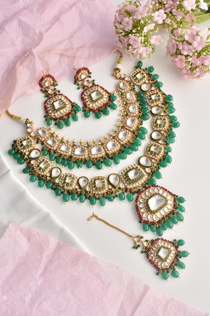 Geometric Polki Embellished Layered Necklace Set 