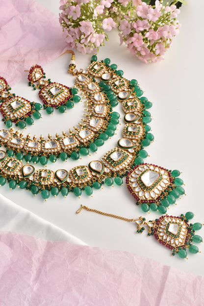 Geometric Polki Embellished Layered Necklace Set 