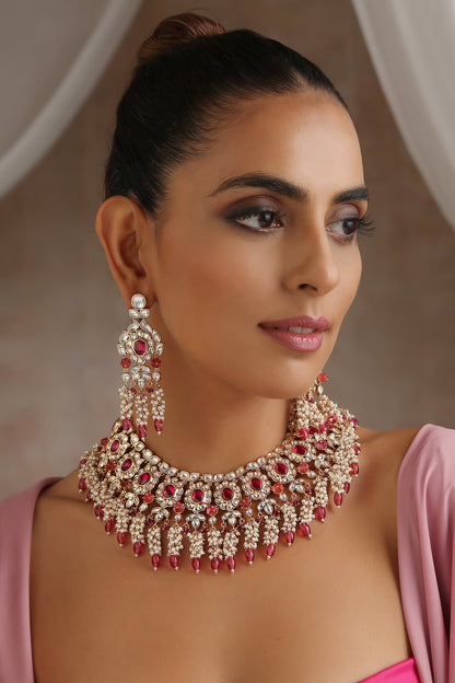 Victorian Polki Embellished Necklace Set 