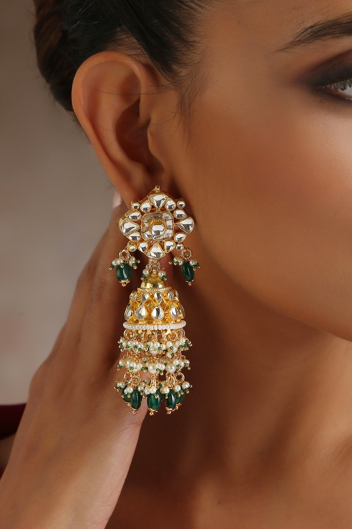 Moissanite Polki Embellished Jhumkas 