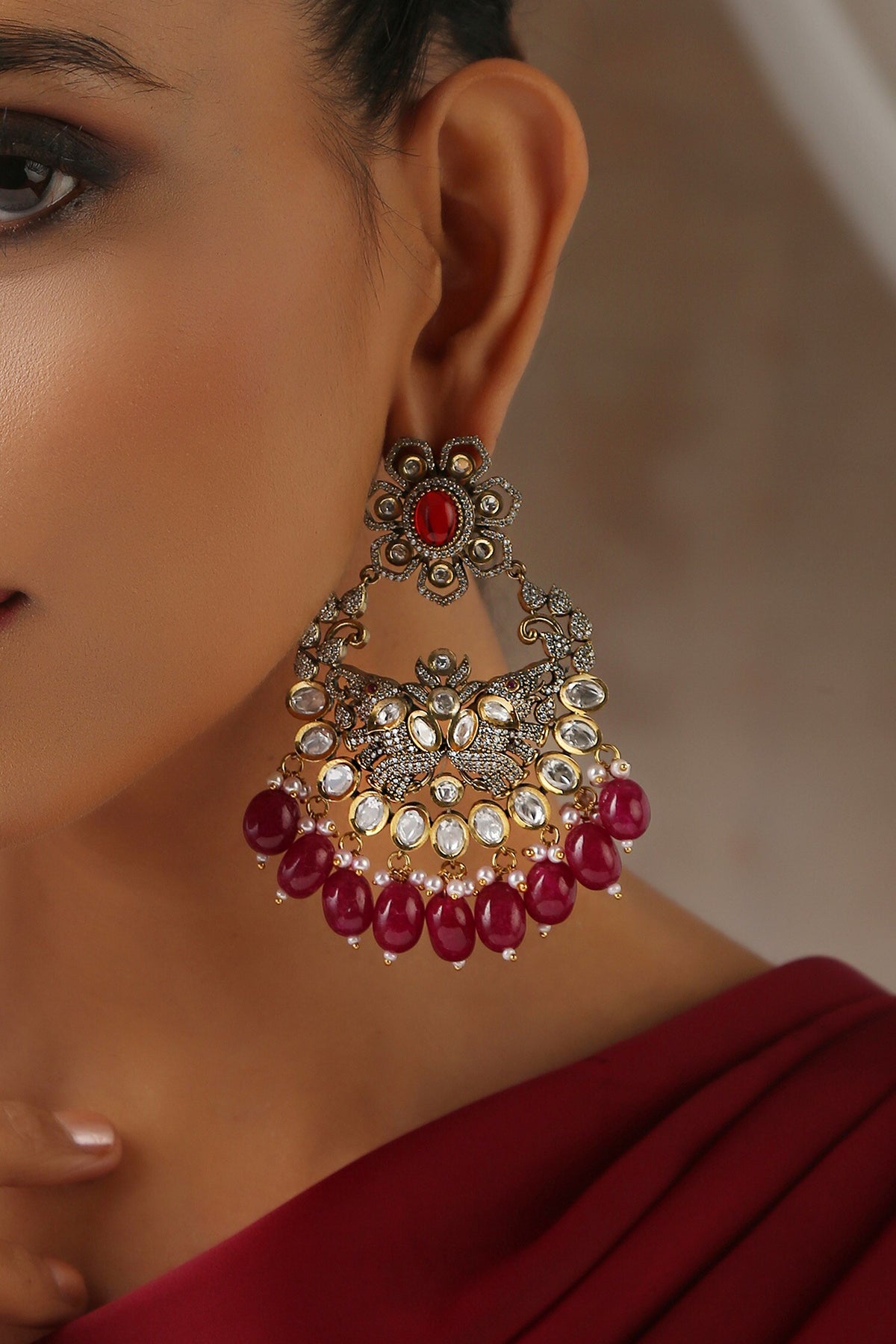 Victorian Moissanite Polki Embellished Chandbalis 