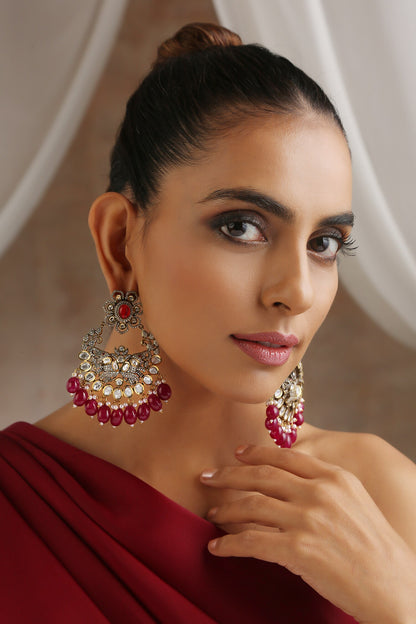 Victorian Moissanite Polki Embellished Chandbalis 