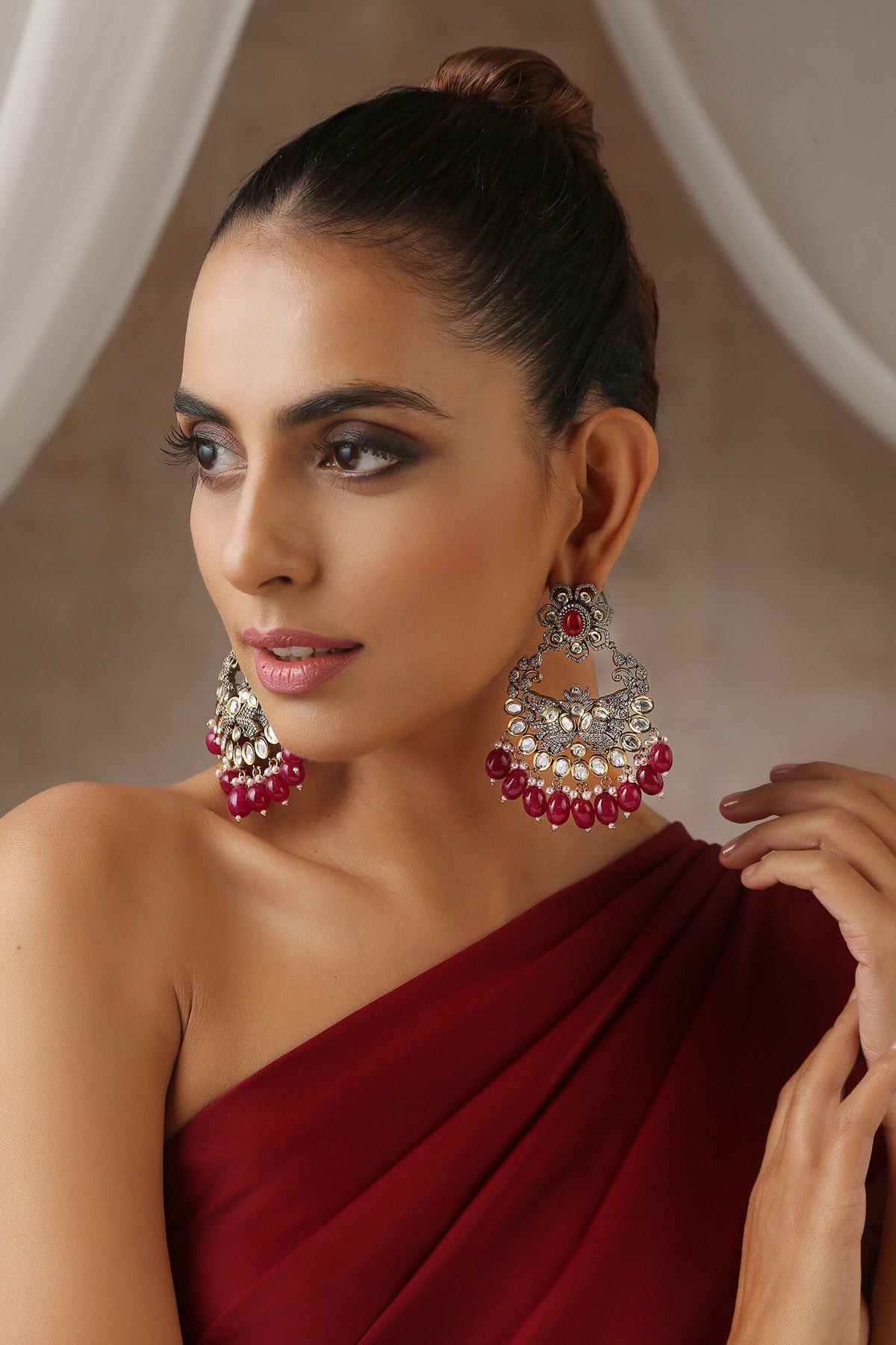 Victorian Moissanite Polki Embellished Chandbalis 