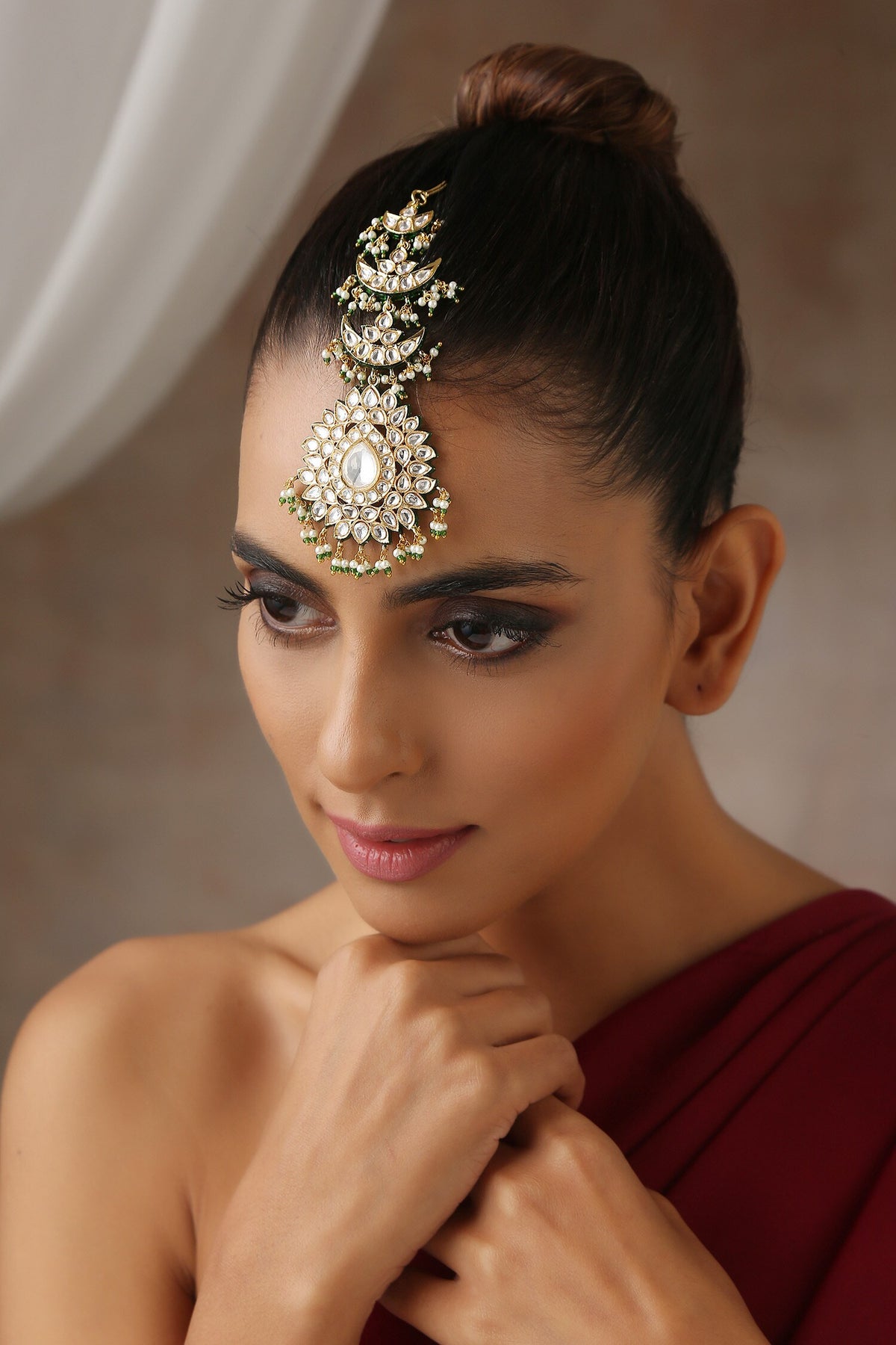 Moissanite Polki Embellished Maangtikka 
