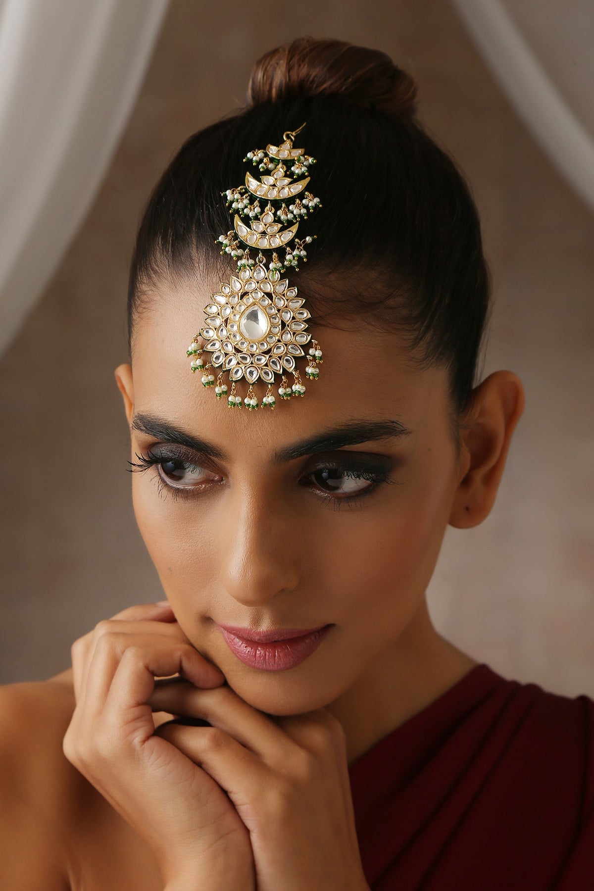 Moissanite Polki Embellished Maangtikka 