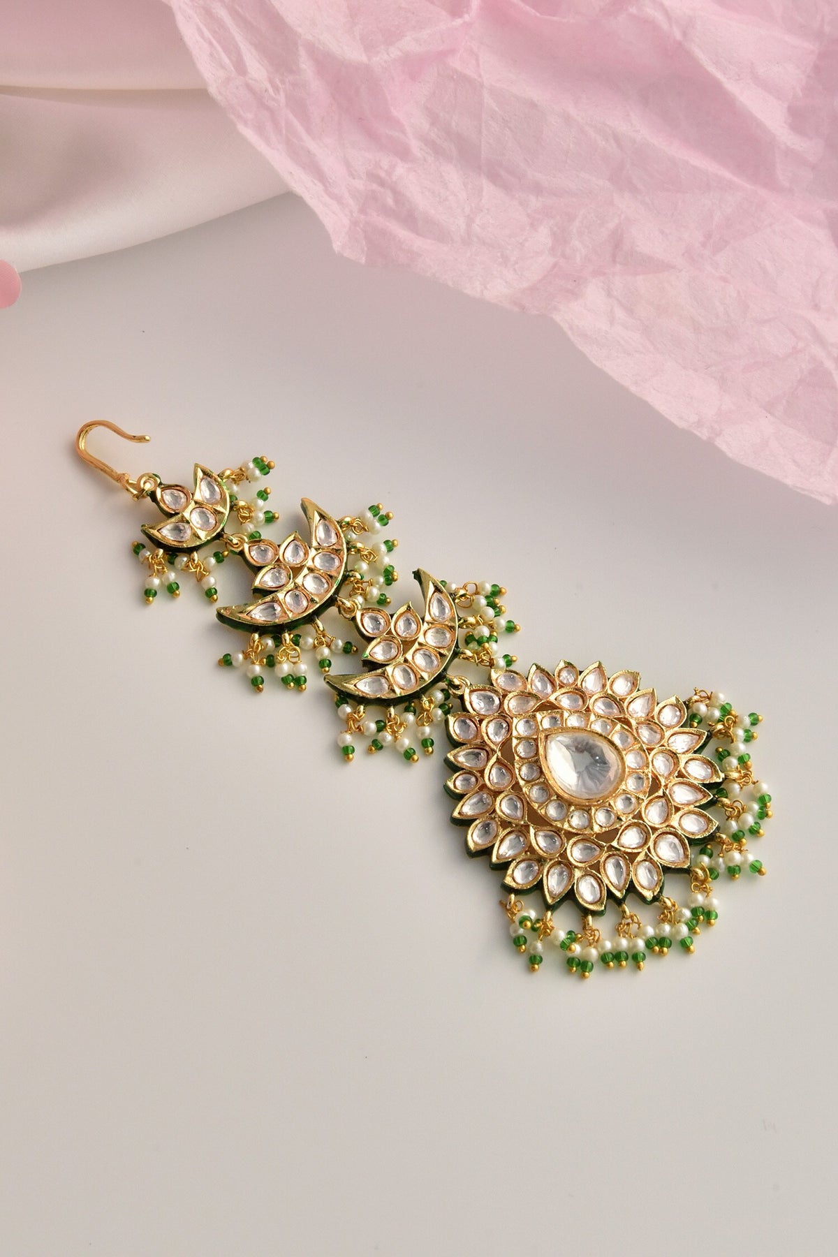 Moissanite Polki Embellished Maangtikka 